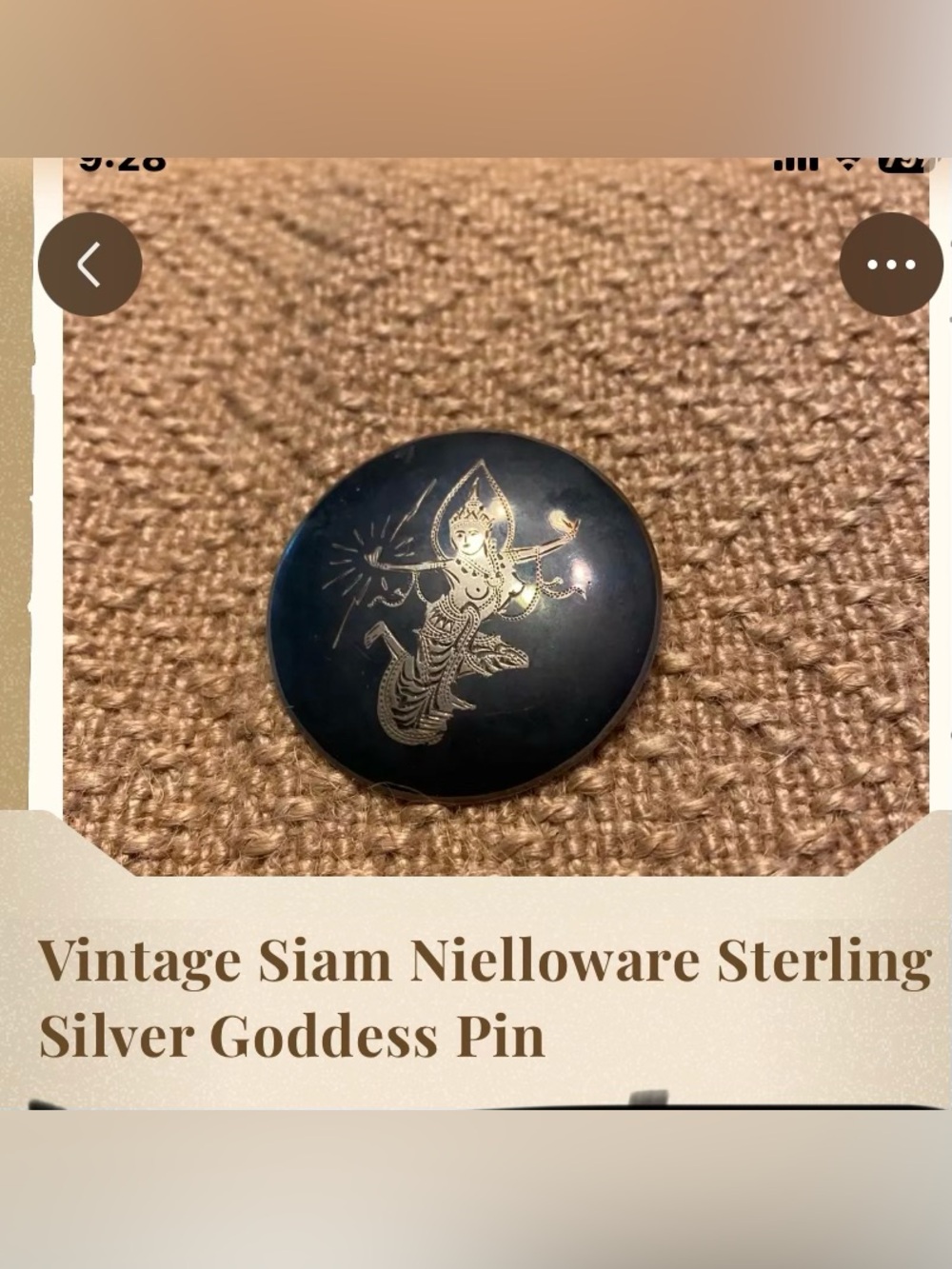 Sterling Silver Goddess Nielloware Pin - Black and Silver